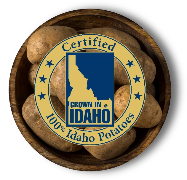 Bowl of potatoes with Idaho Potato Commission logo atop